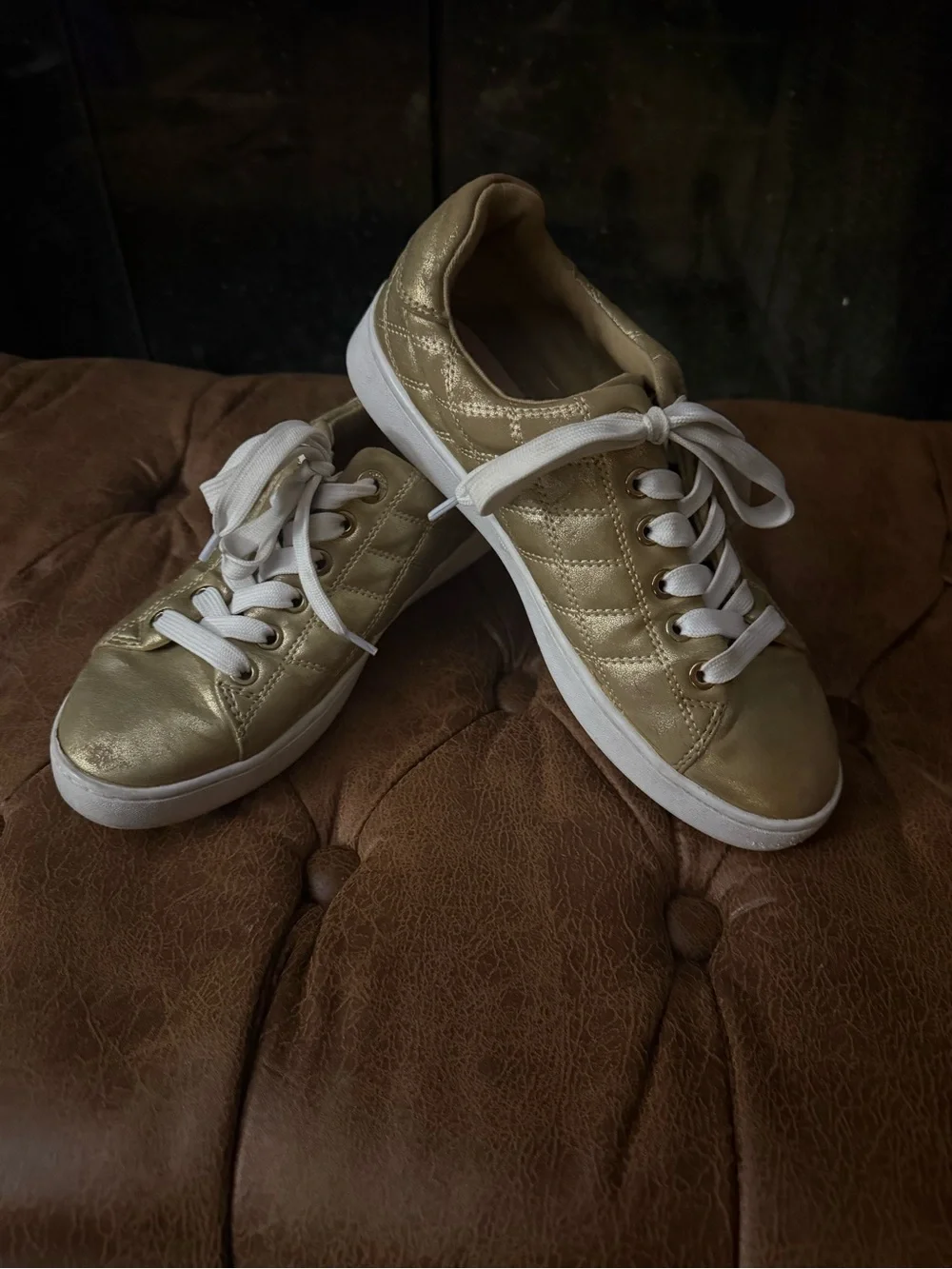 Guess Women's Gold Quilted Lace-Up Sneakers